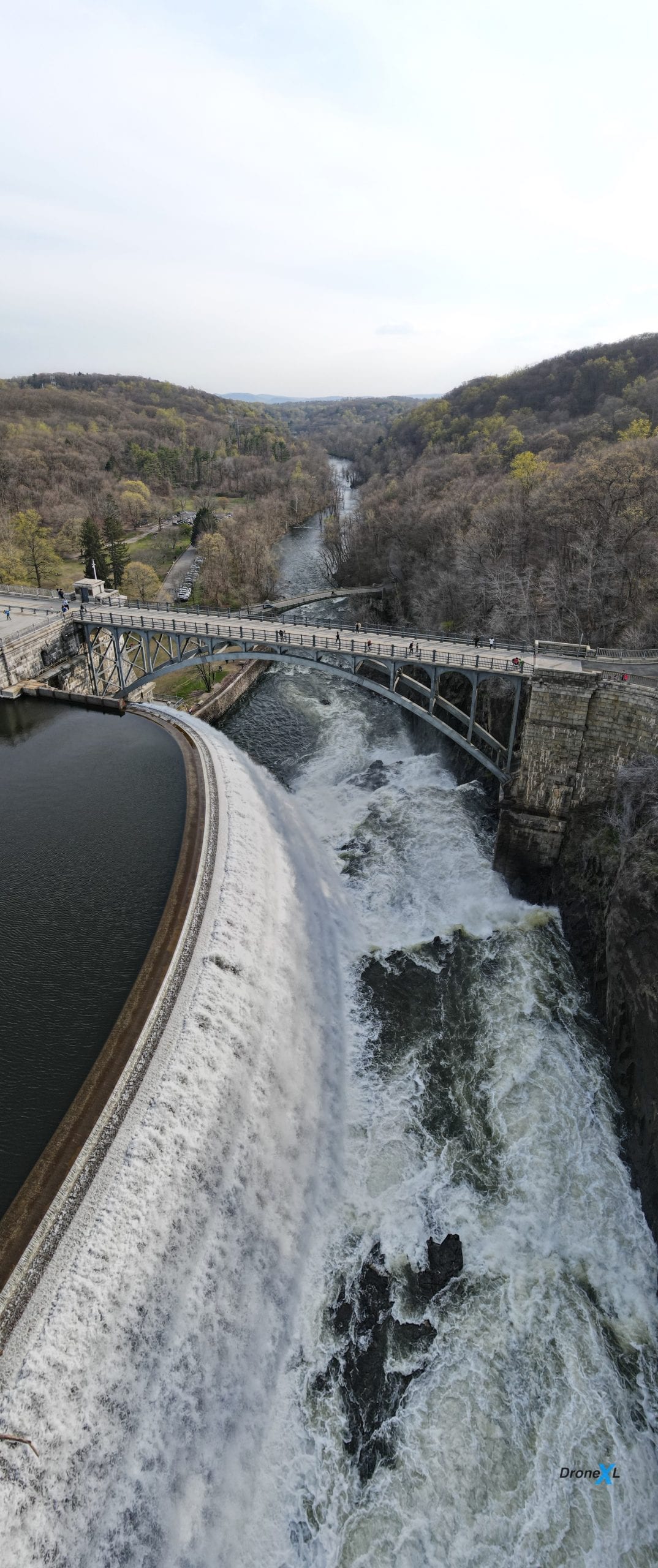 Vertical panorama of the Croton Dam captured with the DJI Mavic Air 2.
