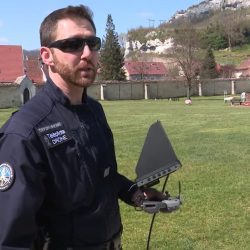 French police officer piloting a DJI Mavic 2 Enterprise during coronavirus lockdown patrols in Doubs.