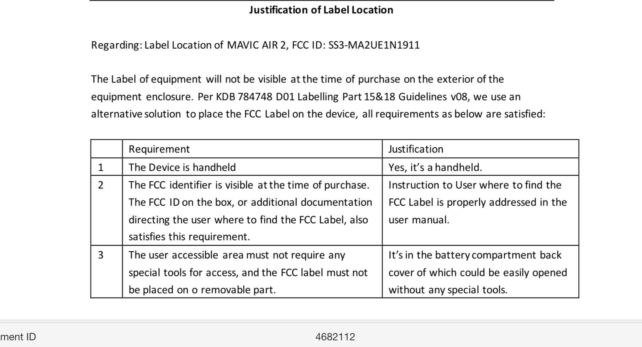 DJI Mavic Air 2 FCC label listing model and 11.55V, 3500mAh battery information.