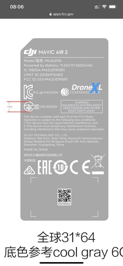 Leaked top-down photo of the DJI Mavic Air 2 with no upward obstacle avoidance sensors.