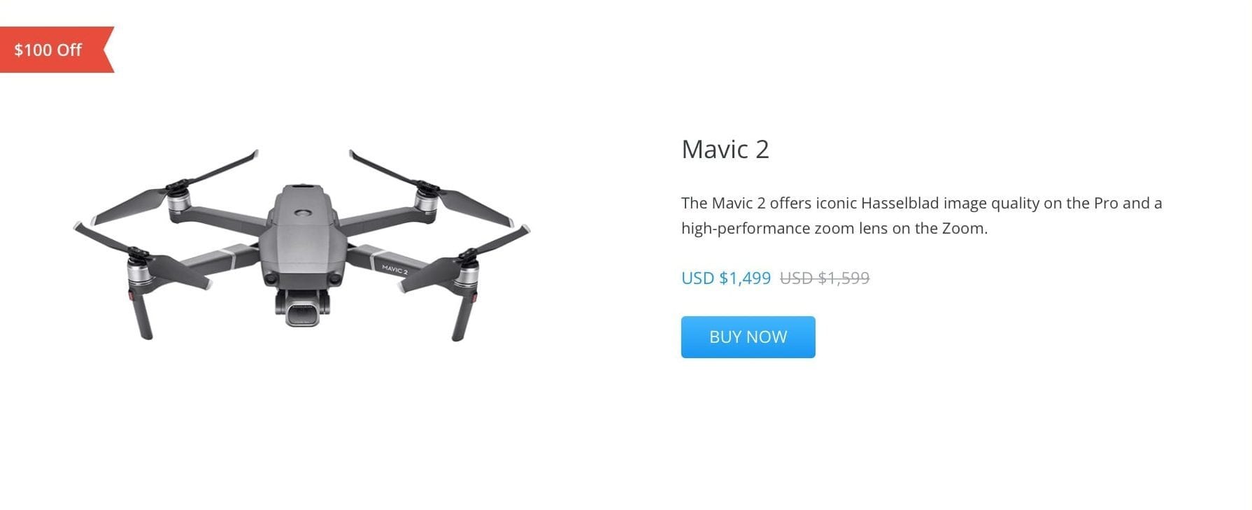 Screenshot of the DJI Easter Sale offer on the DJI Mavic 2 Pro for $1,499.