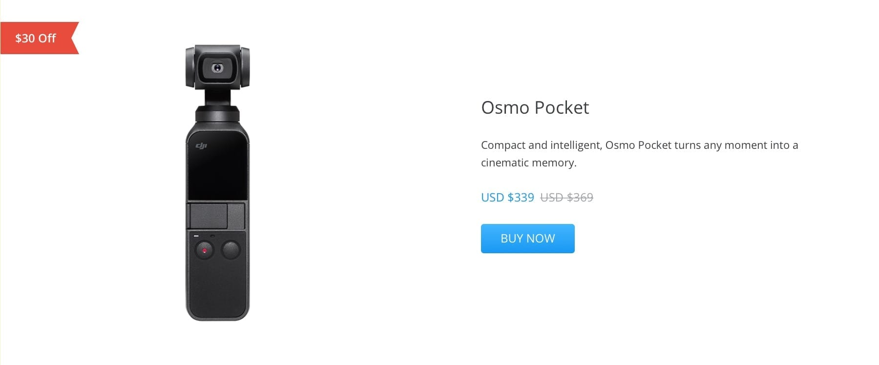 Screenshot of the DJI Easter Sale offer on the DJI Osmo Pocket for $339.