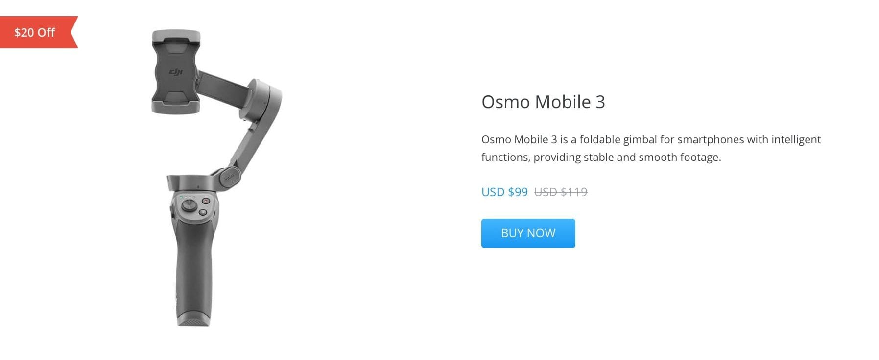 Screenshot of the DJI Easter Sale offer on the DJI Osmo Mobile 3 smartphone gimbal for $99.