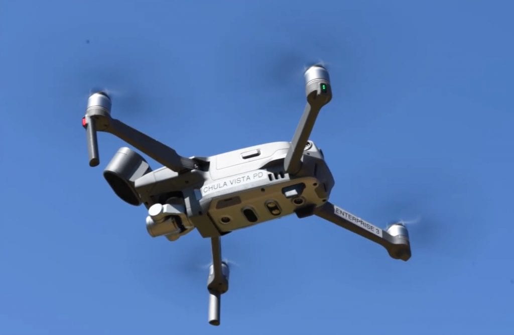 Aerial view from a Chula Vista police drone surveying homeless camps near San Diego.