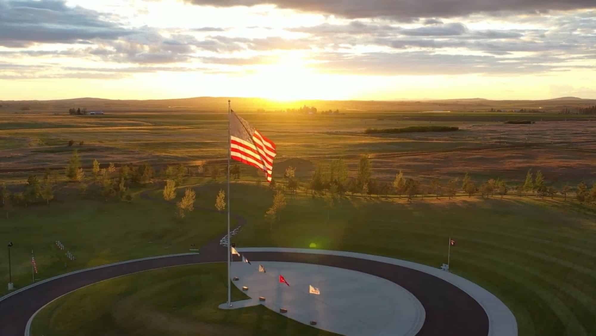 Aerial drone view of the Washington State Veterans Cemetery on Memorial Day 2020.