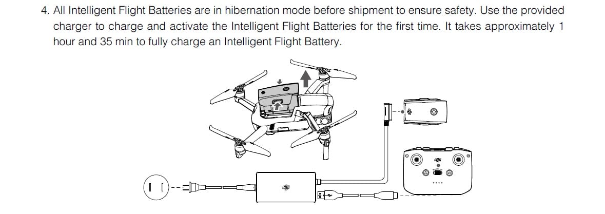 DJI Mavic Air 2 battery connected to the battery charger to wake it from sleep mode.