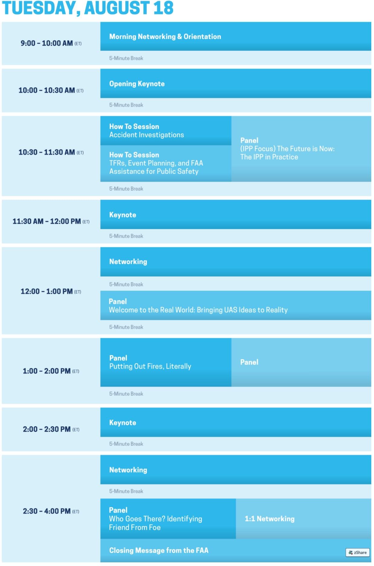Third page of the 2020 FAA UAS Symposium program agenda.