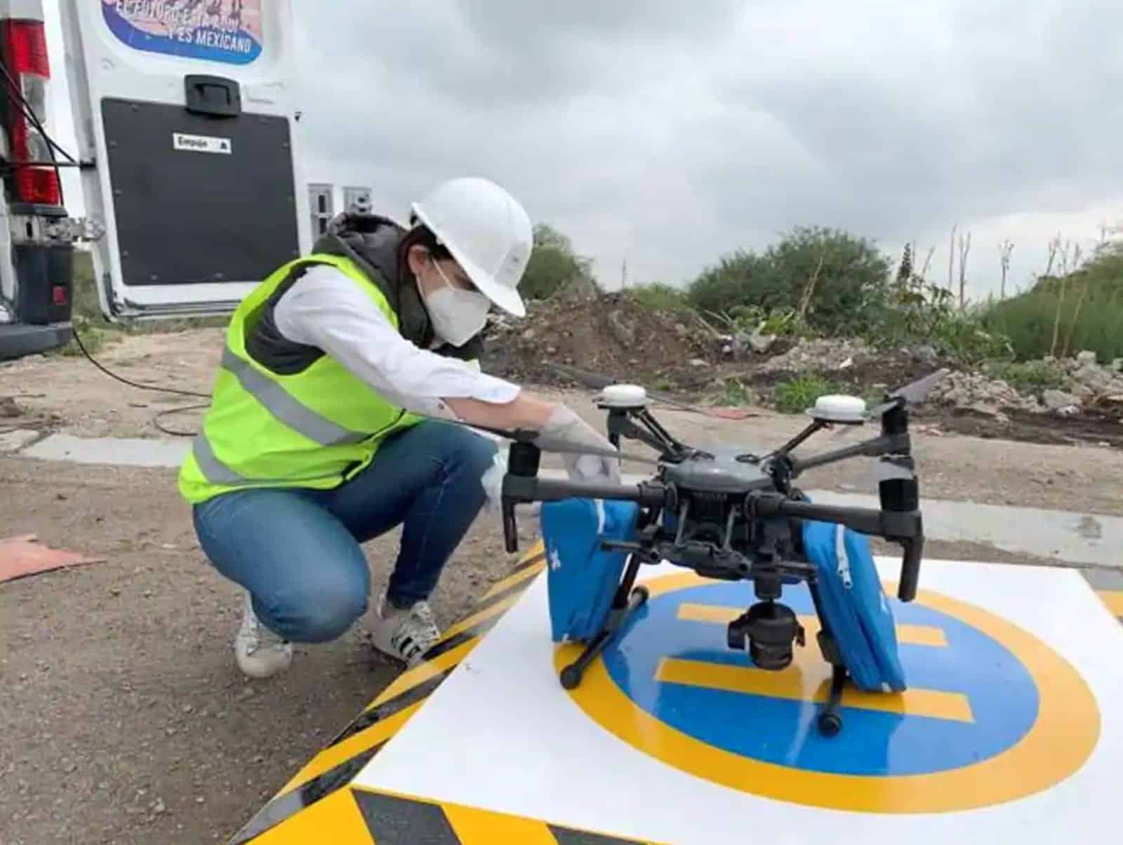 Drone delivering facemasks and medical supplies to a hospital in Queretaro, Mexico.