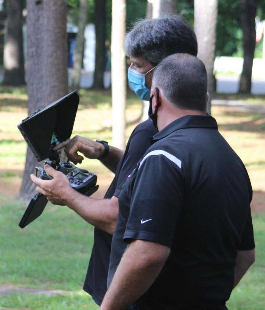 Drones on display during the United Drone Technology demonstration at Harrybrooke Park in Connecticut.