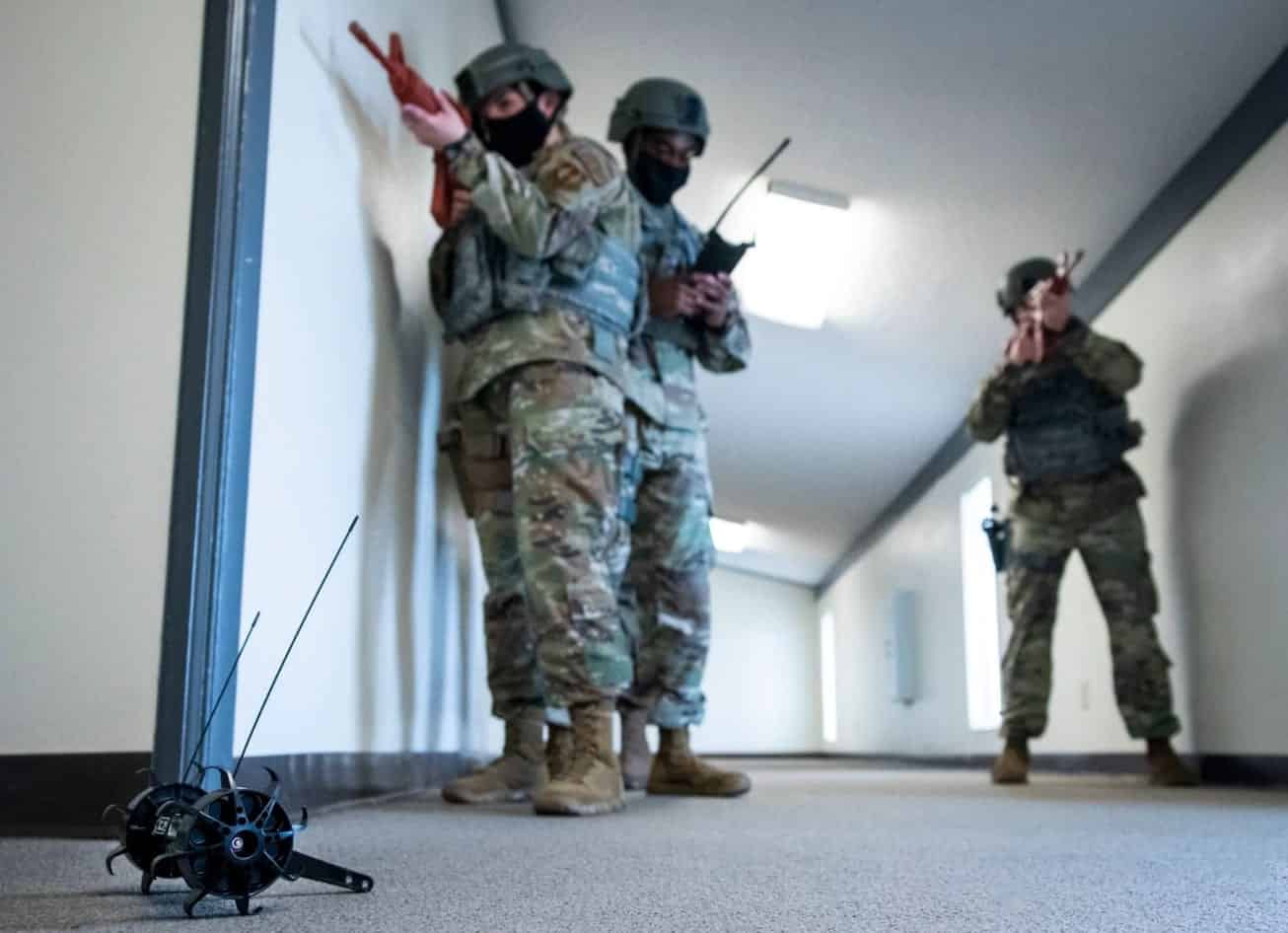 Football-sized drone, Throwbot used by U.S. Air Force for base security