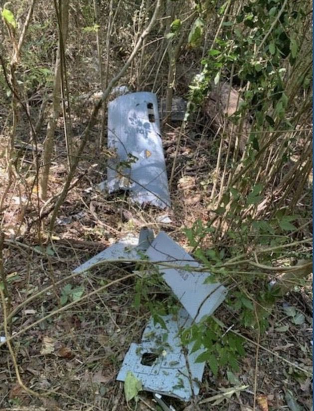 Wreckage of the RQ-7 Shadow drone that crashed in Lavaca, Arkansas.