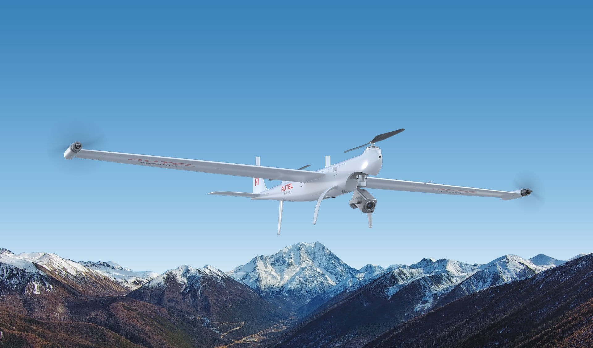 Autel Dragonfish in flight with its wingtip rotors tilted forward.