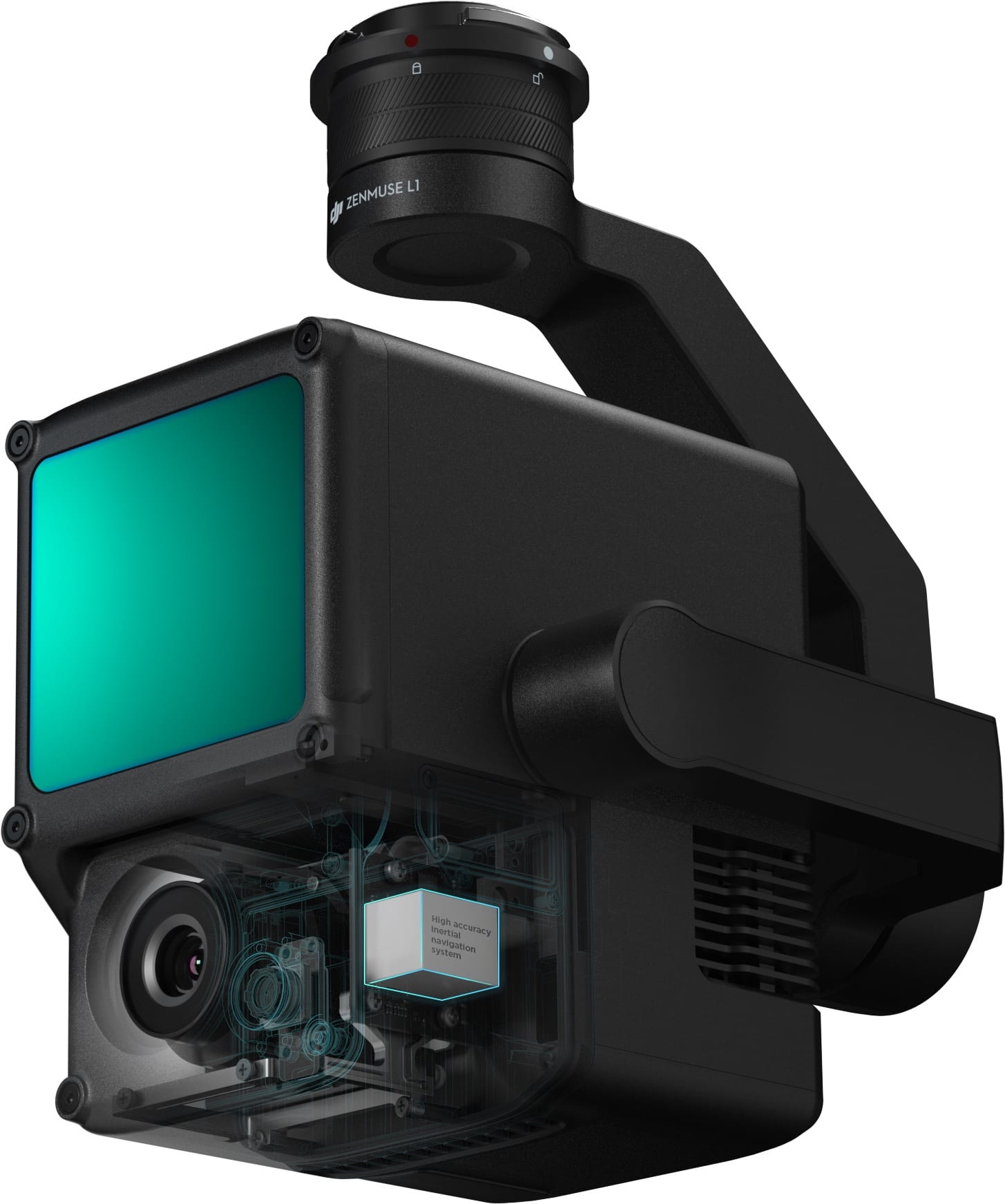 Side profile of the DJI Zenmuse L1 lidar payload with integrated Livox module.