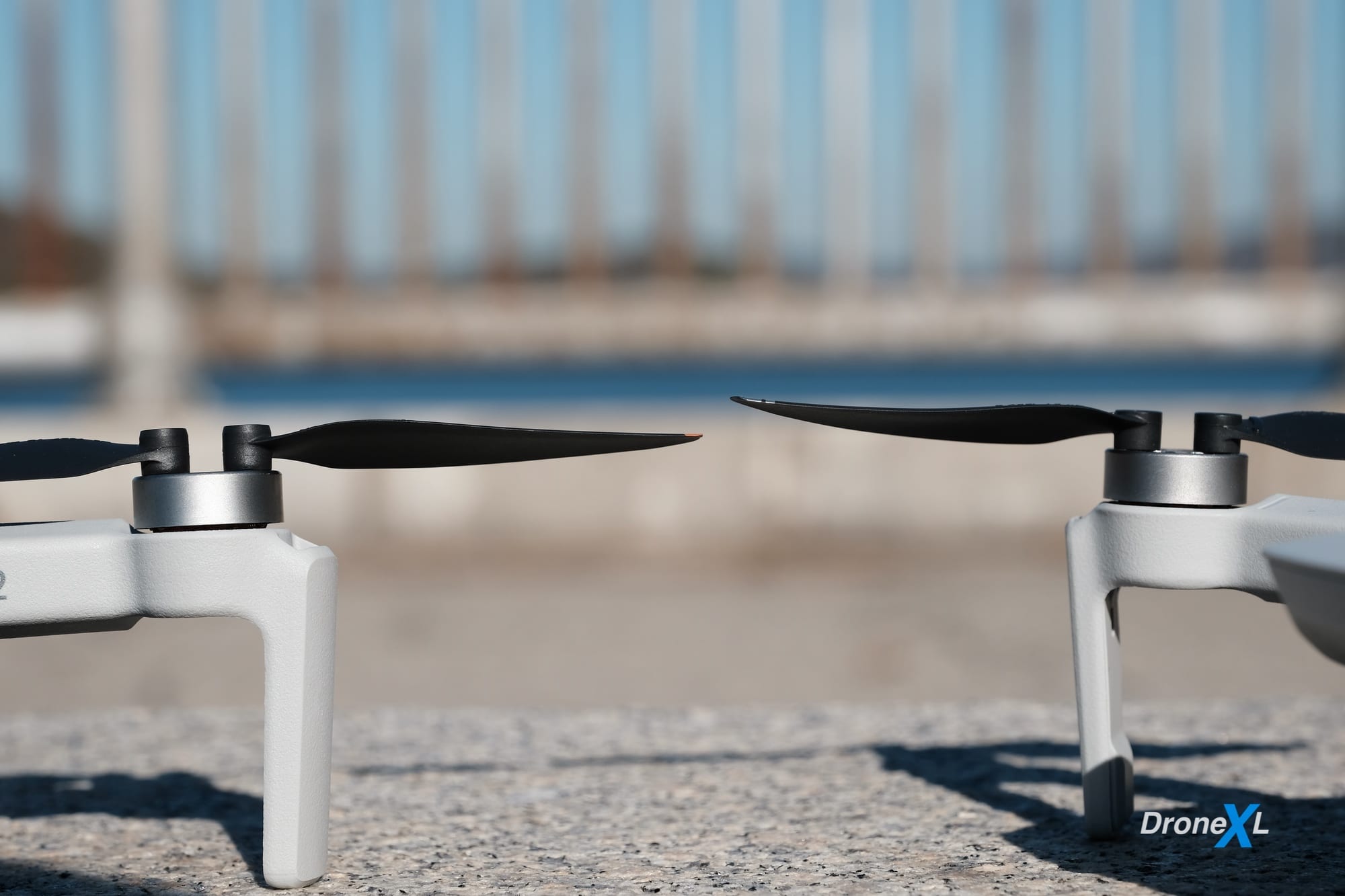 DJI Mini 2 propellers compared to the original Mavic Mini props with grey stripes.
