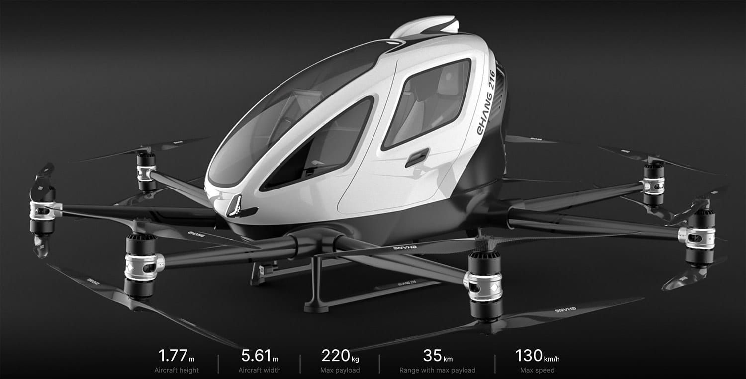 EHang demonstrates synchronous flying air taxis