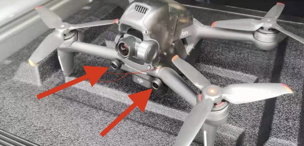 Leaked photo of the DJI FPV drone showing what appear to be obstacle avoidance sensors.