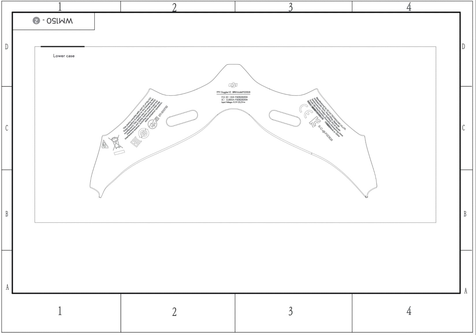 The FCC compliance label for the DJI FPV Goggles V2.