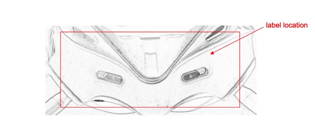 Diagram showing where the FCC label sits on the DJI FPV Goggles V2.