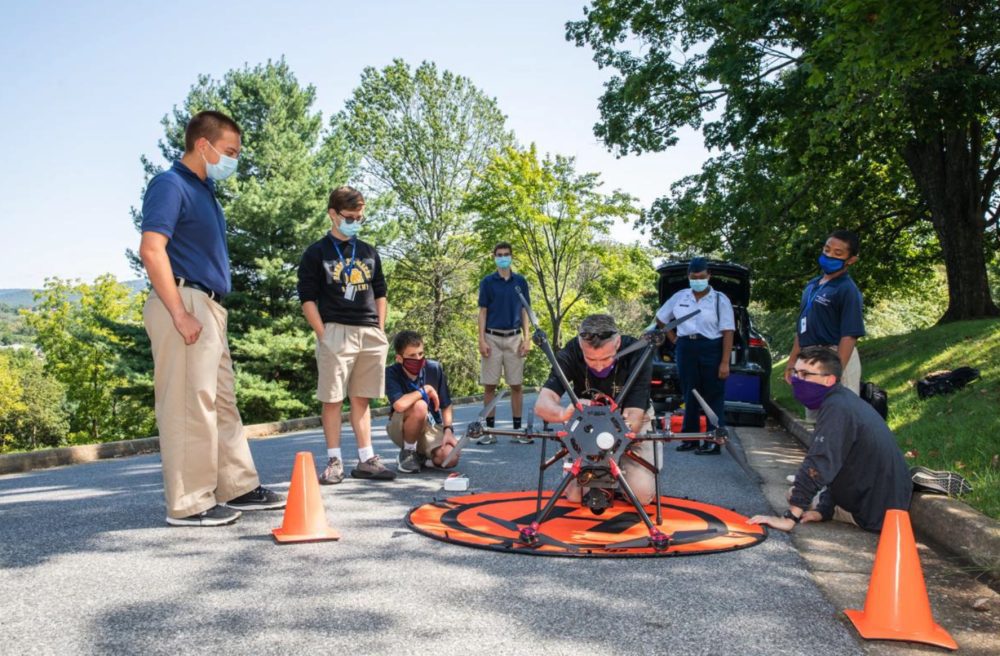 Randolph-Macon Academy students working with drones in the school's unmanned systems lab program.