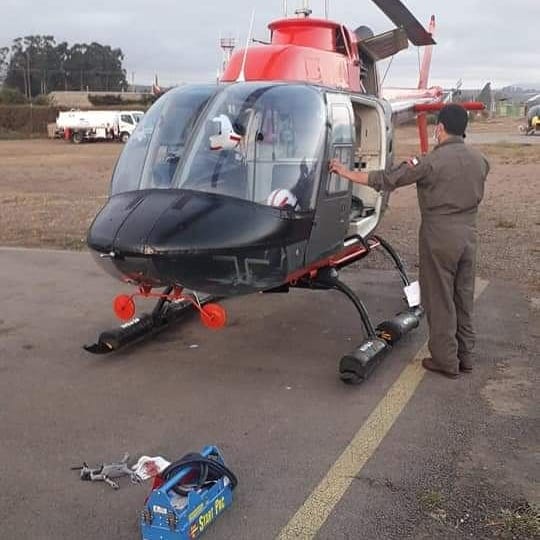 Damaged Chilean navy helicopter after its collision with a DJI Mavic Air 2.