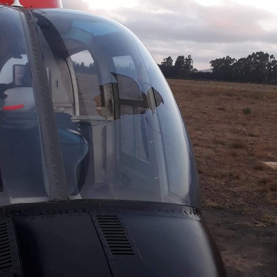 Impact damage on the airframe following the drone strike.