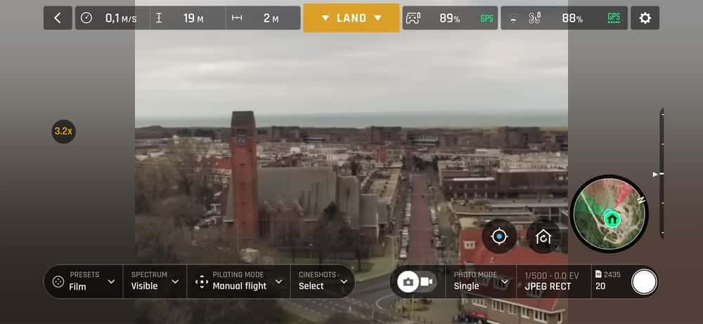 The Parrot Skycontroller 3 with a phone attached, running the FreeFlight6 app.
