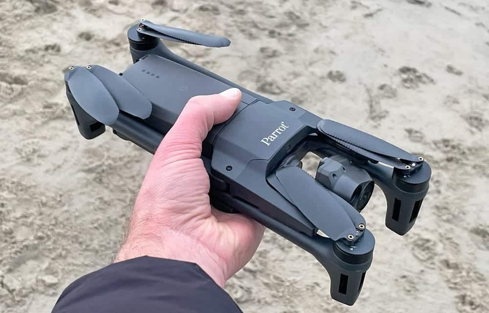 The Anafi USA with its arms folded out, ready to launch in seconds.
