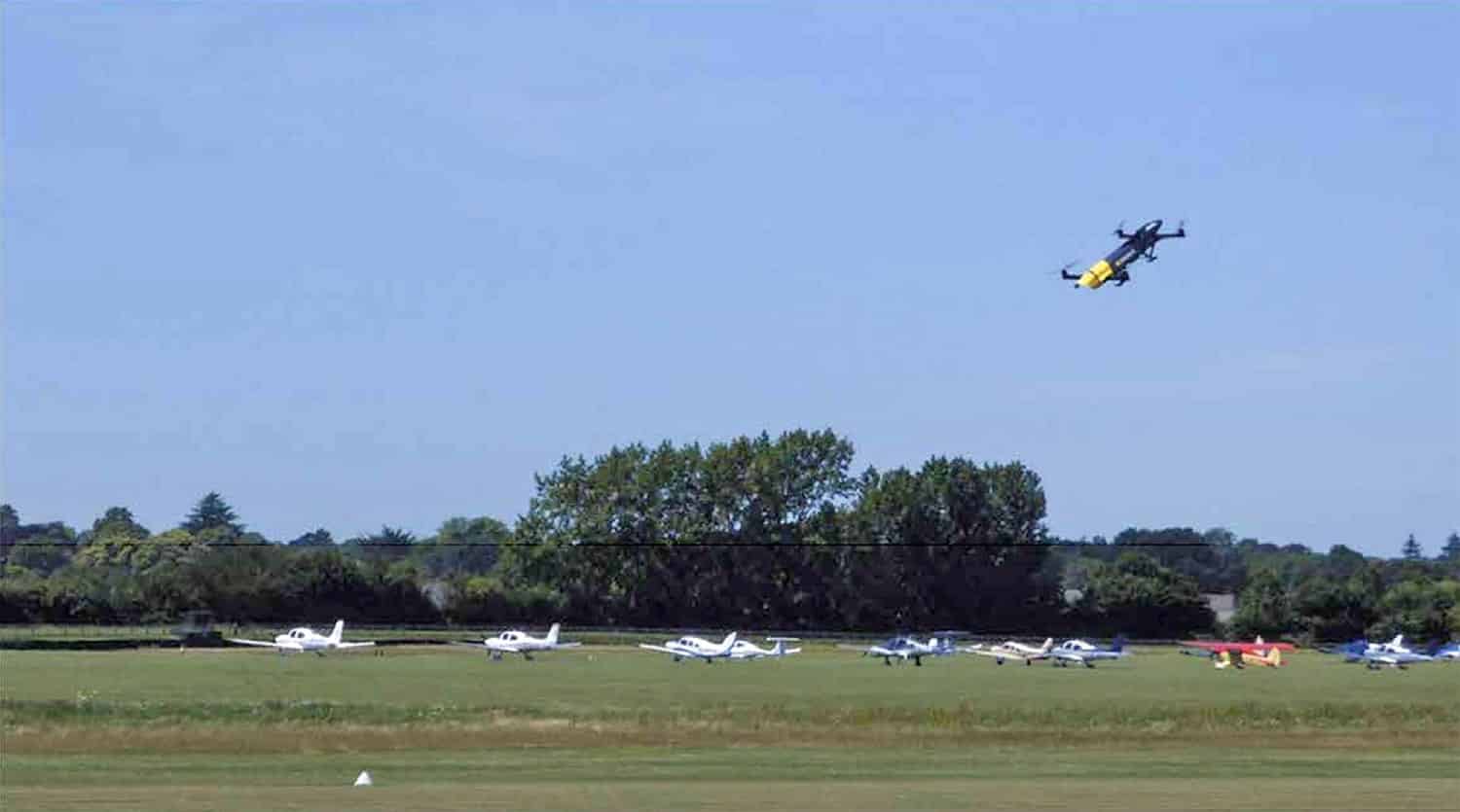 The Alauda Airspeeder Mk II airborne during the demonstration flight, moments before control was lost.