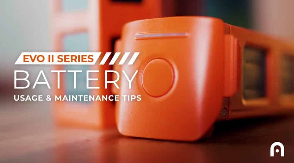 Autel title card over an orange EVO II battery reading battery usage and maintenance tips.