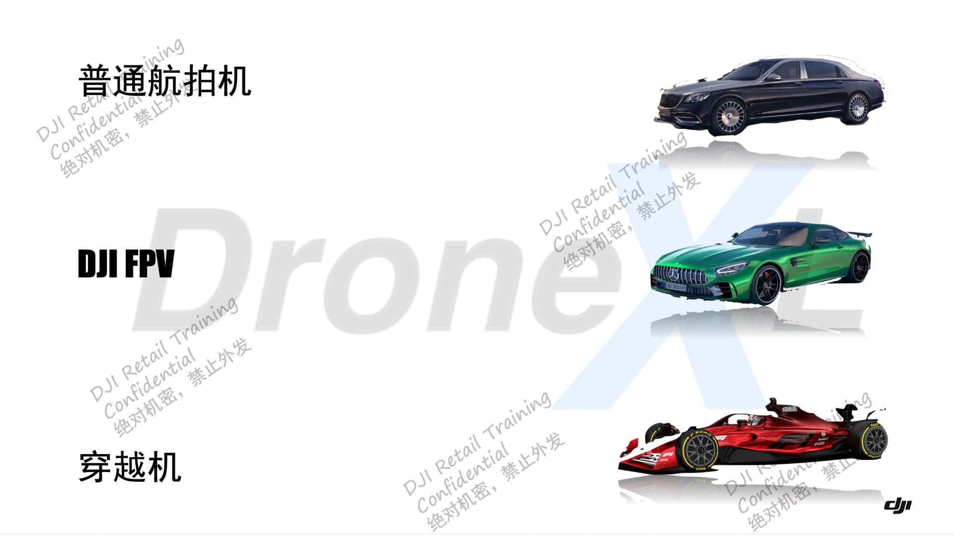 Leaked DJI FPV manual page likening the drone to a Maybach and a Formula One car.