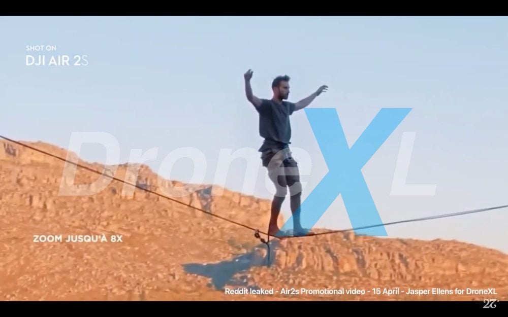 DJI Air 2S promo video frame highlighting the 8x digital zoom feature.
