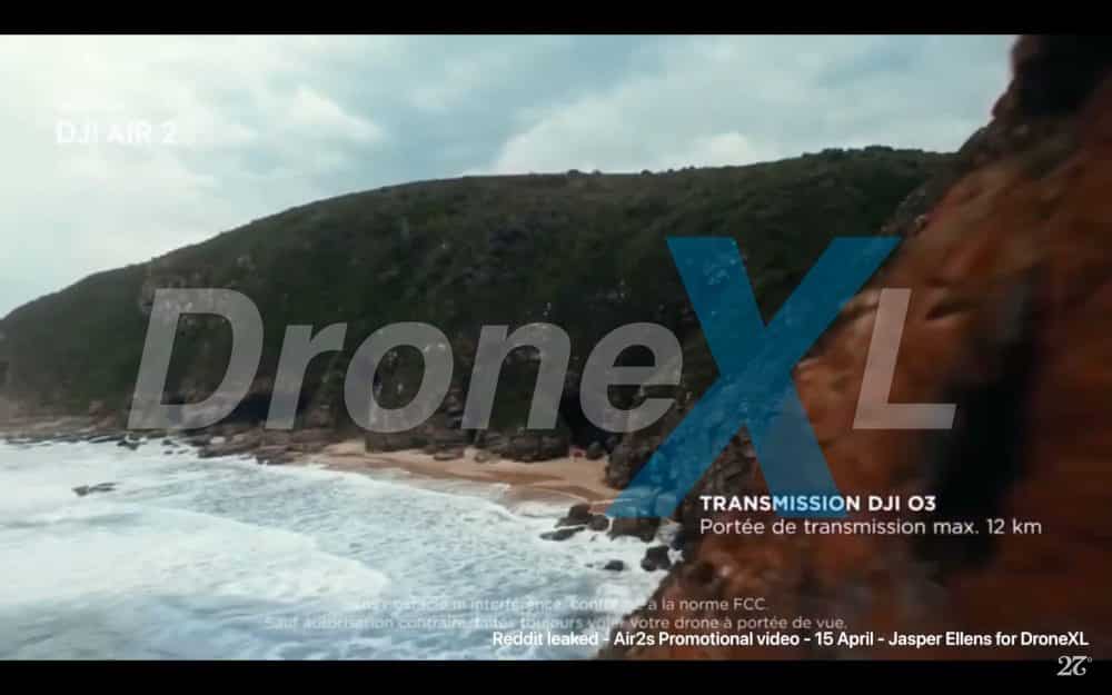 DJI Air 2S promo video frame showing the OcuSync 3.0 range of 7.5 miles (12 kilometers).