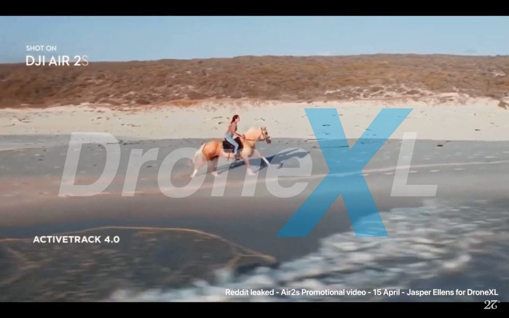 DJI Air 2S promo video frame showing ActiveTrack 4.0 with obstacle avoidance in four directions.
