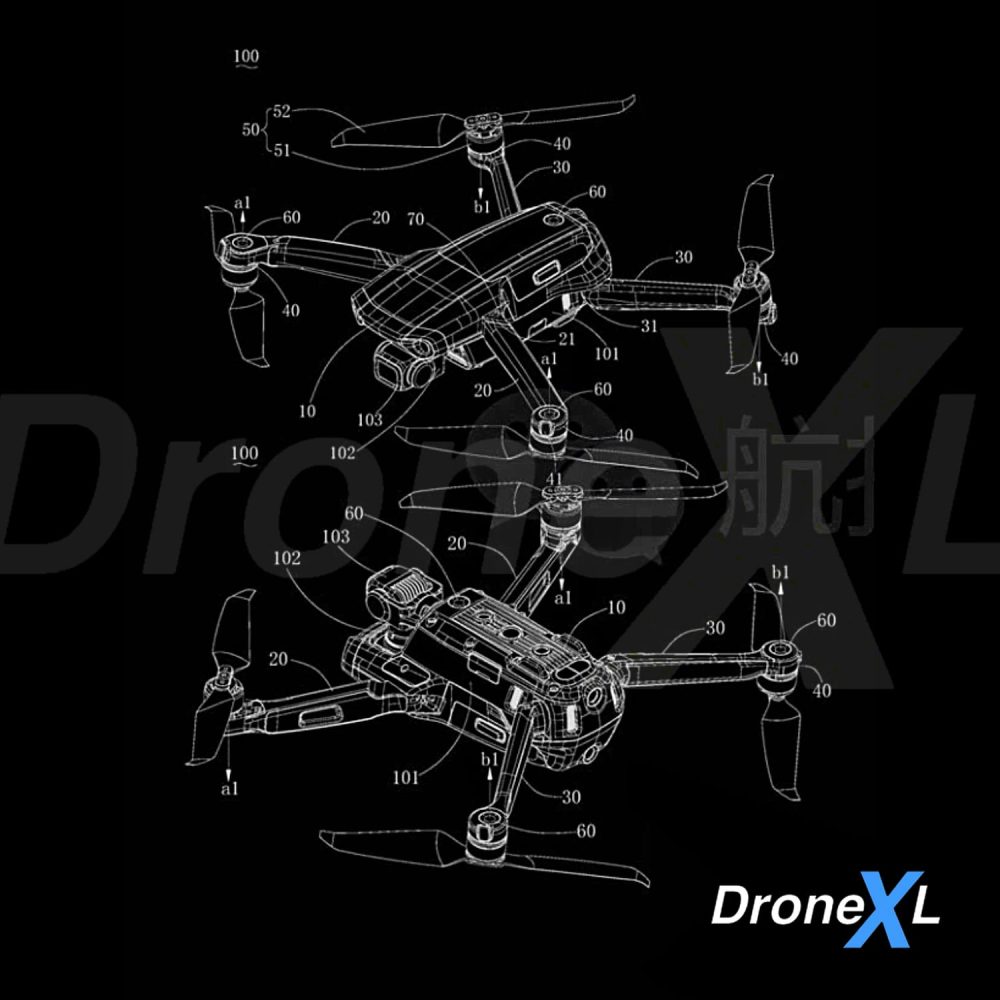 DJI patent image with the two front propellers of an Air 2S pointing downward.