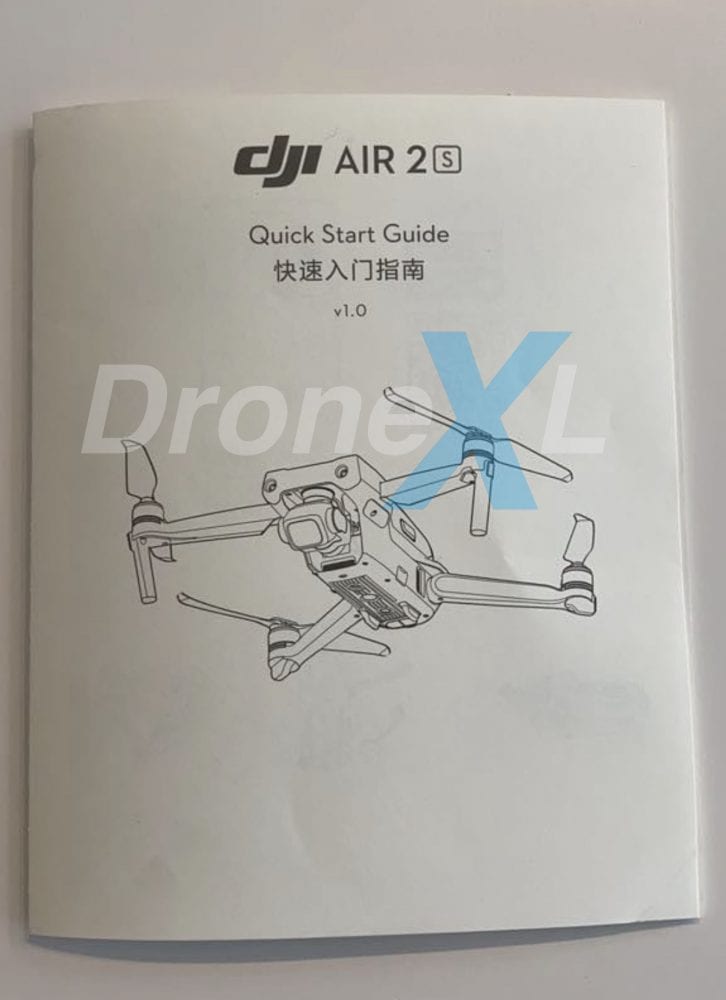 Side panel of the DJI Air 2S packaging listing what comes in the box.