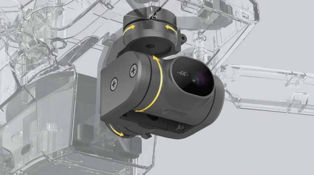 Cutaway render of the Fimi X8 Mini three-axis gimbal and 4K camera.
