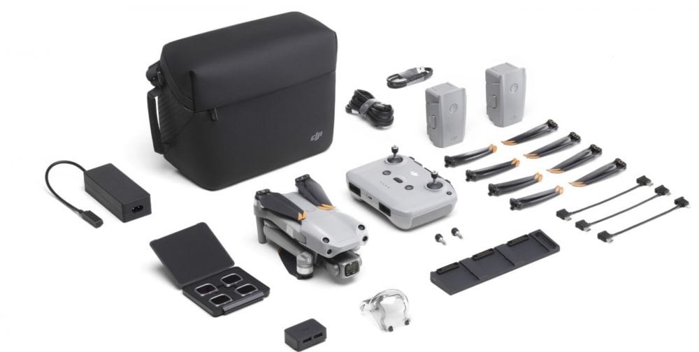 DJI Air 2S Fly More Combo with shoulder bag, spare batteries and charging station.