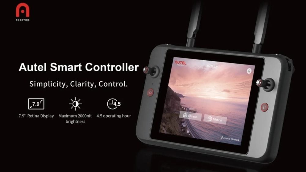 Autel Smart Controller promo graphic listing a 7.9-inch display and 4.5-hour battery.