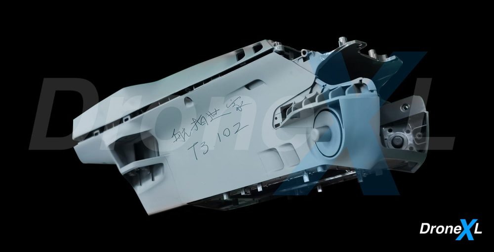 Leaked DJI Mavic 3 shell photo showing the two front sensors and the air scoop on top.