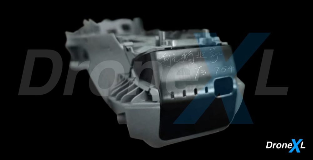 Leaked photo of a DJI Mavic 3 internal shell casting on a black background.