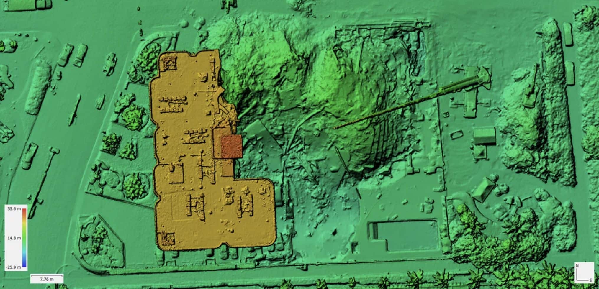 A digital elevation map made from aerial photos that were taken with a drone on June 27, 2021.
