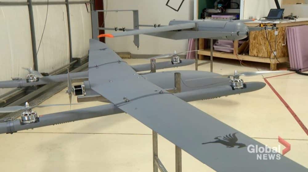 A Pegasus Imagery fixed-wing VTOL drone used to map Alberta wildfires.