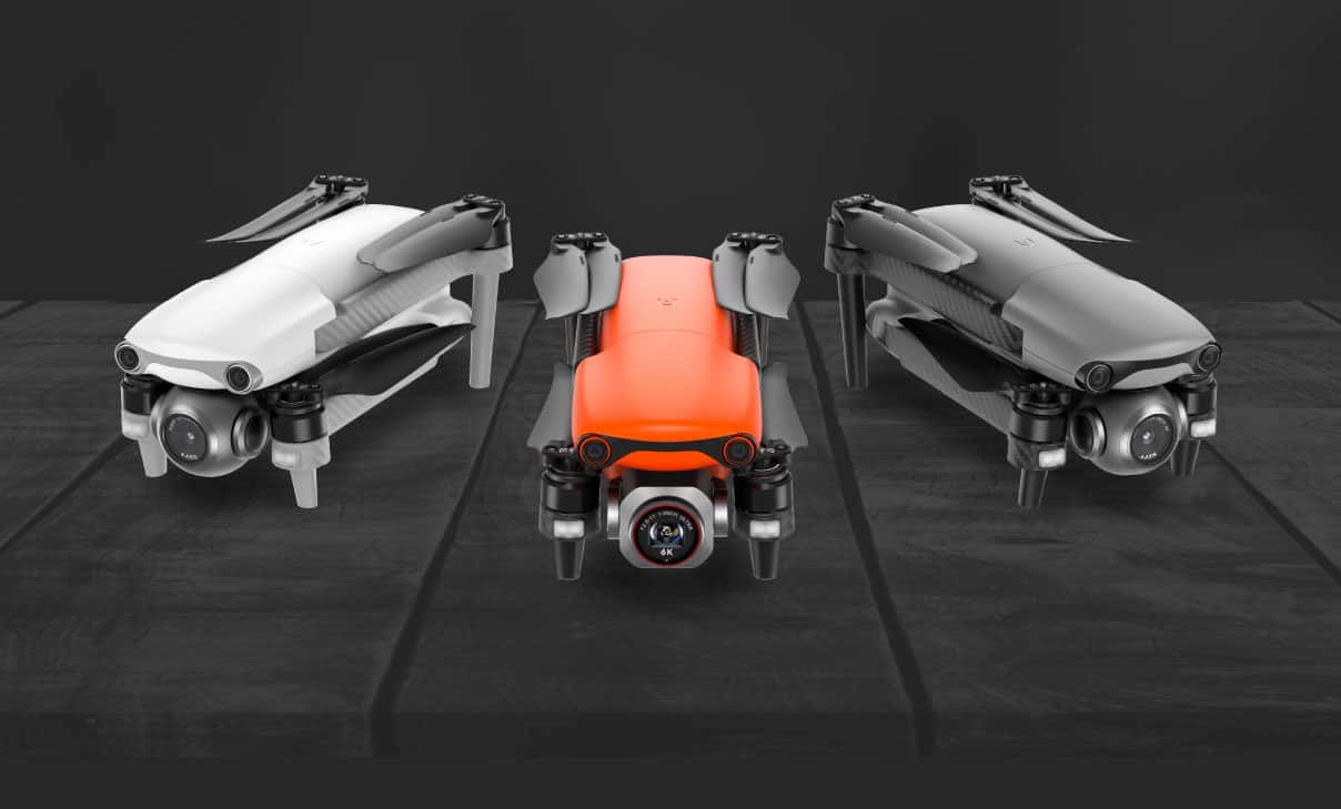 The Autel Lite, positioned against the DJI Air 2S, in one of its three launch colors.