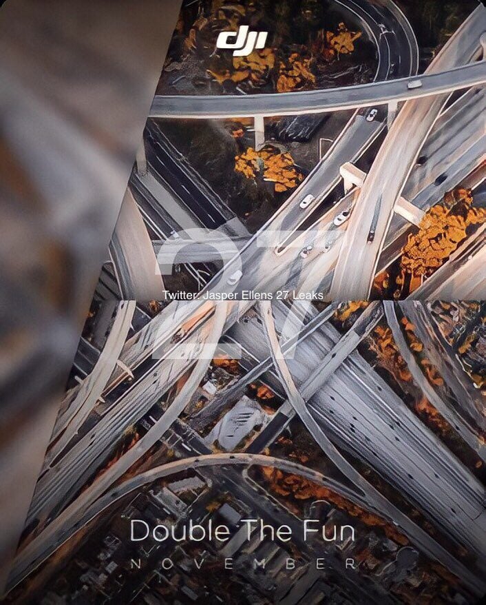 DJI teaser poster of a highway interchange captioned Double The Fun, November.