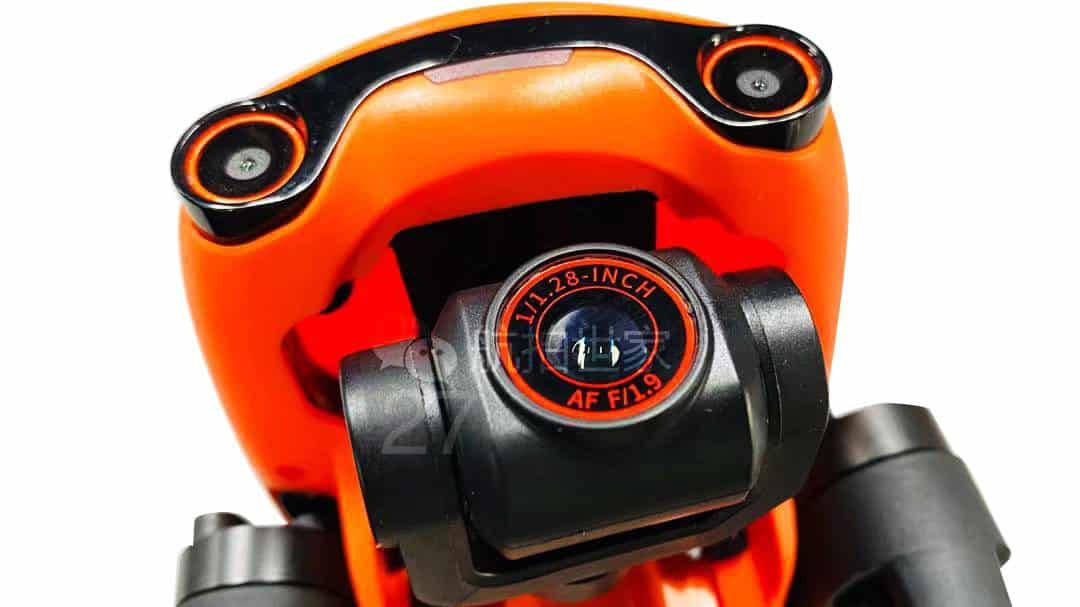 Orange Autel Lite drone with its 1/1.28-inch sensor and f/1.9 aperture.