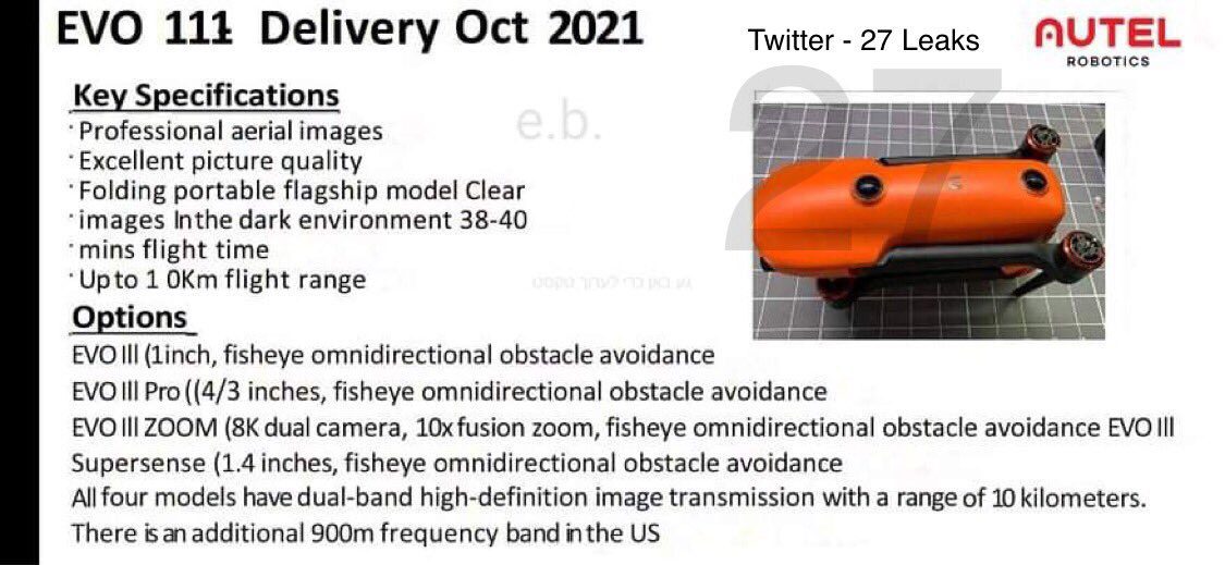 Leaked photo of the Autel EVO III, offered in four versions with omnidirectional sensing.