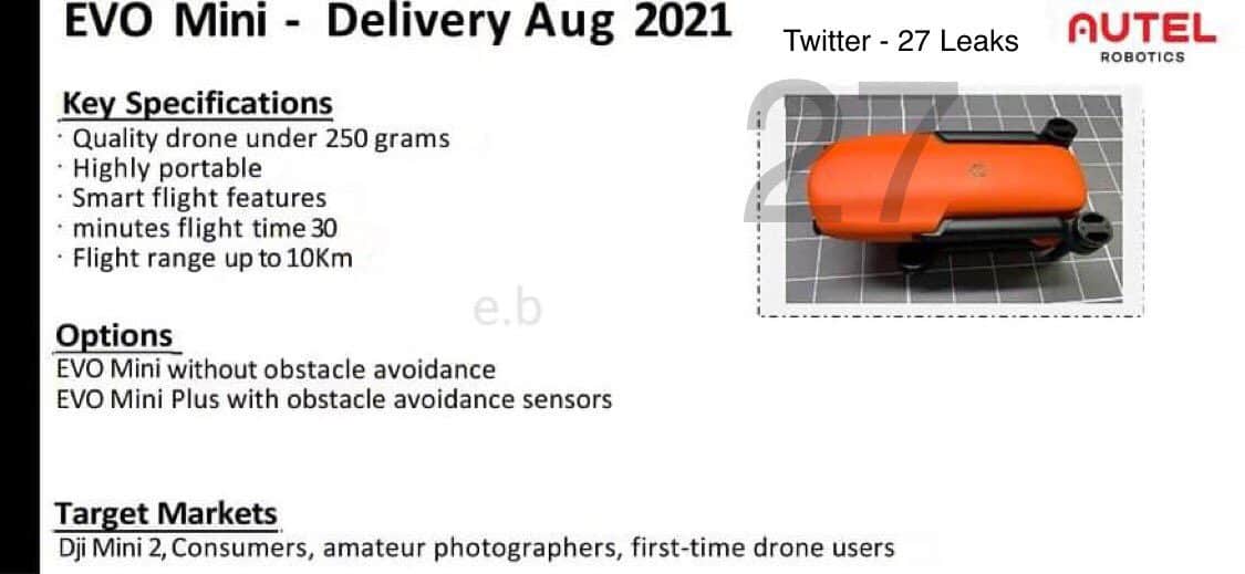 Leaked shot of the Autel EVO Mini, the lightweight drone previously called the EVO Nano.