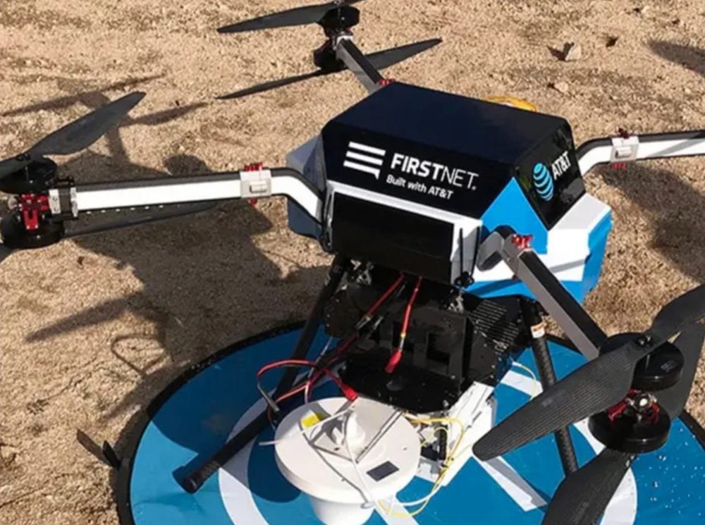 AT&T ground equipment anchoring a Flying COW at a disaster response site.