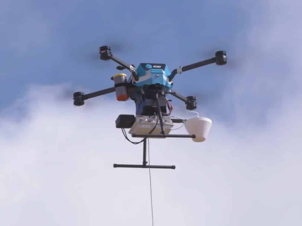 The Flying COW draws continuous power through the tether running to the ground.