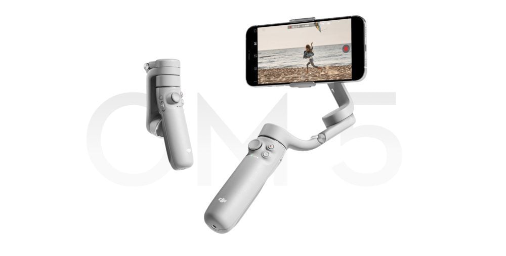 Screenshot of the DJI OM 5 product page introducing the folding smartphone gimbal.